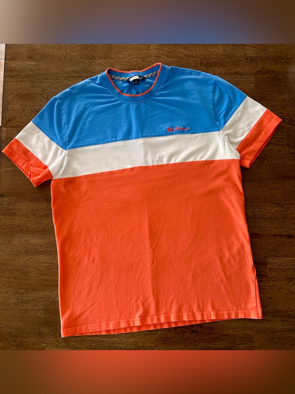 Ben Sherman Blue, White & Orange Colorblock Short Sleeve Tee